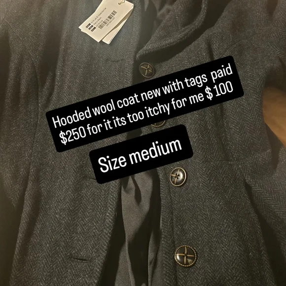 Wool Hooded Long Trench Coat - Blue - Picture 2 of 2